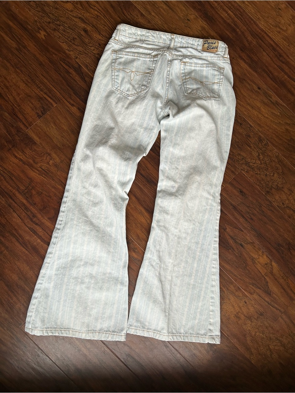 Paris Blues Light Blue Striped Denim Low Rise Flare Jeans • Size 1 • Vintage - Picture 5 of 12